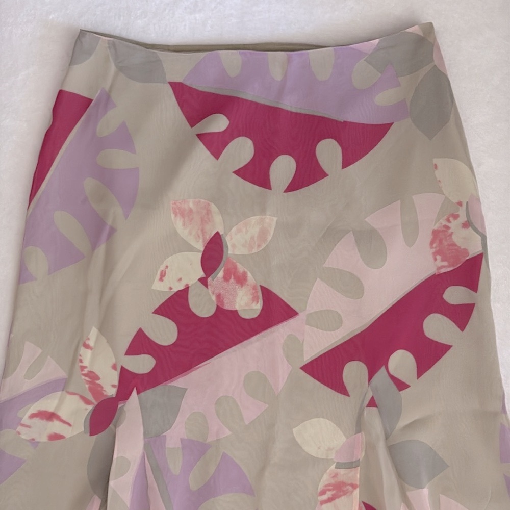 {VTG} Marella by MaxMara | 90s Silk Multicolor Abstract Floral Print Midi Skirt - Picture 2 of 15